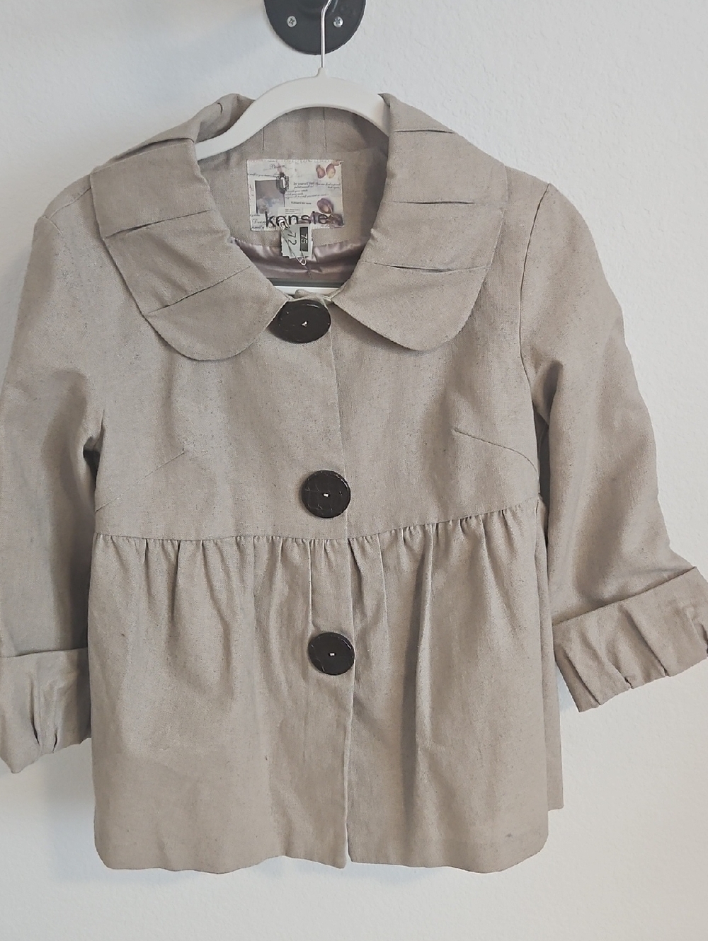 Kensie Khaki Button-Front Coat Blazer with Peter Pan Collar Sz 6